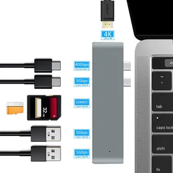 USB 3.1 Typ-C Hub Na kompatibilný s HDMI Adaptér 4K Thunderbolt 3 USB C Hub s Nábojom 3.0 TF SD Slot Čítačky PD pre MacBook Pro/Vzduch