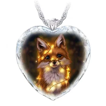 V Tvare srdca Krištáľové Sklo Deep Forest Fox Prívesok Náhrdelník Žien Náhrdelník Nové Módne Kovové Zvierat Príslušenstvo Strana Šperky