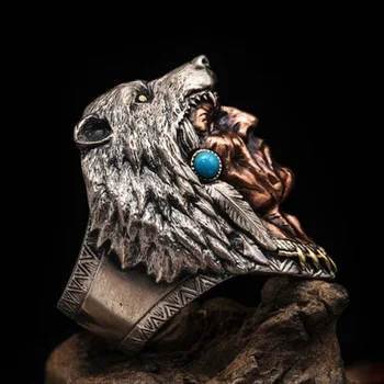 Vintage Viking Robustný Prst Prsteň Egyptský Faraón Vlk Hlavu Divokých Zvierat Prstene pre Mužov Osobnosti Šperky Retro Darček