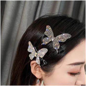 Víla Diamond Motýľ Vlásenky Kórejskej Ženy Dievča Vlasy Príslušenstvo Jednoduchý Strane Rany Klipy Headdress Duckbill Klip Vlasy, Šperky