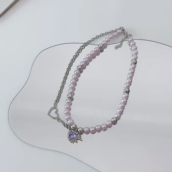 Y2K Módne Šperky Srdci Crystal Náhrdelník pre Ženy Kovové Kúzlo Vintage Imitácie Perál Choker Náhrdelník Šperky 90. rokov Dary Nové