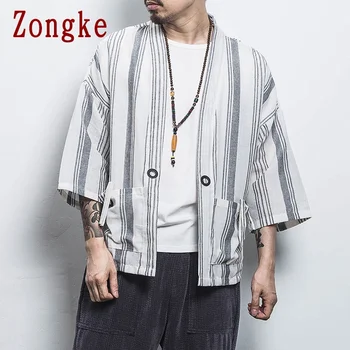 Zongke Prekladané Harajuku Lete Kimono Cardigan Mužov Bunda Japonské Kimono Muž Streetwear Letná Bunda Mužov Kimono Bunda 2021