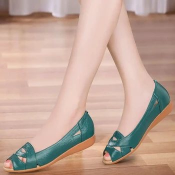 Ženské lete ryby úst sandále ženy kožené topánky priedušná tkaných matka sandále 2021 móda