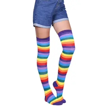Ženy, Dievčatá Fantázie Rainbow Farebné Pruhy Nad Kolená Dlhé Ponožky Halloween Cosplay Kostým Pletené Stretchhy Stehná Vysoké Pančuchy
