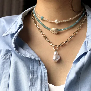 Ženy Viacvrstvových Choker Ručné Korálky Dlhé Náhrdelníky pre Ženy Biela Turquoises Pearl Prívesok Reťazca Náhrdelník Bohemia Šperky