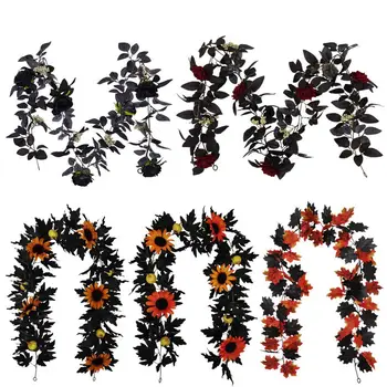 180 CM Halloween Čiernej Umelej Viniča Dekorácie Interiéru Čierna Javorový List Ruže Kvet Slnečnice Umelé Viniča Izba Dekor