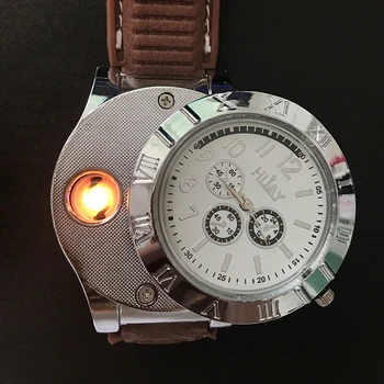 2 ks/veľa Mužov sledovať Ľahšie Hodinky quartz Vojenské USB Nabíjanie Príležitostné Športové náramkové hodinky Vetru Cigaretový Zapaľovač hodiny mužov