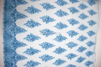 2019 afriky čipky textílie modrá guľôčka pearl čipky textílie HY0993-5