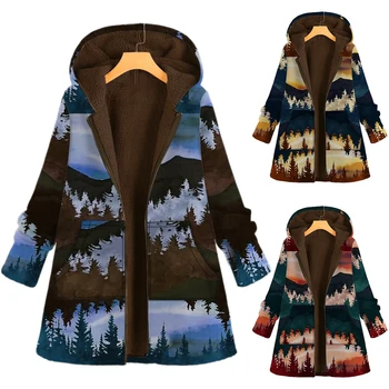 2020 Voľné Kabát S Kapucňou Krajinomaľbou Parkas Zimný Kabát Žena Bunda Žena Zimné Oblečenie Žien Bežné Kabát