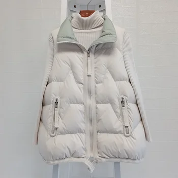2021 Nové Jeseň Zima Ultra Light, Biele Kačica Dole Kabát Ženy, Krátka Vesta Voľné Zips Bez Rukávov Puffer Bunda Vestu Outwear