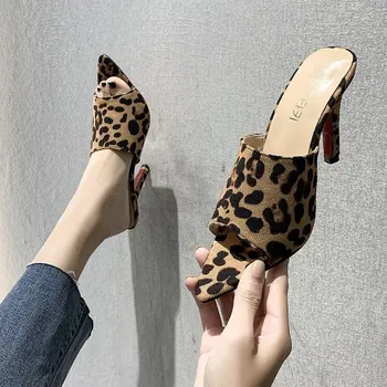 2021 Nový Dizajn Značky Sandále Candy Leopard Papuče Veľké Dámske Topánky Veľkosť 43 Vysokým Podpätkom Sandále Zelená, Oranžová, Čierna, Žltá