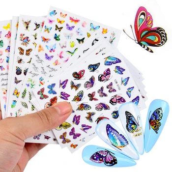 3D Nail Art Samolepiace Nálepky Motýľ Vzor Prenos Nálepky Odtlačkový Manicuring Dekorácie Kvet Kvetinový Dizajn Papier Jazdca