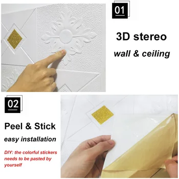 3D Stereo Samolepky na Stenu, Tapety Samolepiace Strop Dekoratívne veľkoplošné Panely Strešné Pena Tapety Obývacia Izba Domova