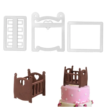 3ks/súbor Malá Posteľ Tvar Fondant Tortu Fréza Sugarcraft Cookie Formy Plastové Fondant Cake Zdobenie Nástroje
