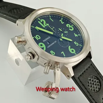 50 mm vľavo rúk veľké tvár náramkové hodinky relojes de pulsera Parnis Chronograf Hodinky 0S10 Quartz Náramkové Hodinky Štýl W59