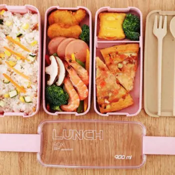 800-1000 ml Zdravé Materiál Lunch Box 3 Vrstvy Pšeničnej Slamy Bento Boxy Mikrovlnná Riadu Skladovanie Potravín Kontajner Lunch Box