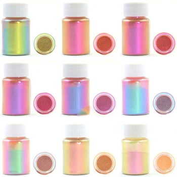 9Pcs Chameleons Pigment Pearlescent Epoxidové Živice Lesk Magic Farebný Prášok Crystal Formy na Mydlo, Takže Kvapka Loď