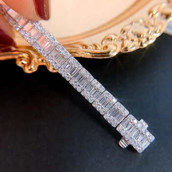 Aazuo Reálne 18K Biele Zlato Skutočný Diamant 3.6 ct Módne Lichobežník Náramok Pre Ženy Luxusnej Módnej Svadobné Zapojenie Strany