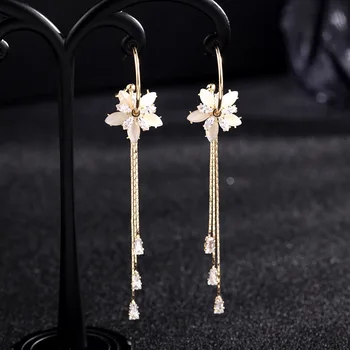 AJC Nové jednoduché kórejský módne tvorivé crystal kvet opal dlhý strapec náušnice náušnice žena