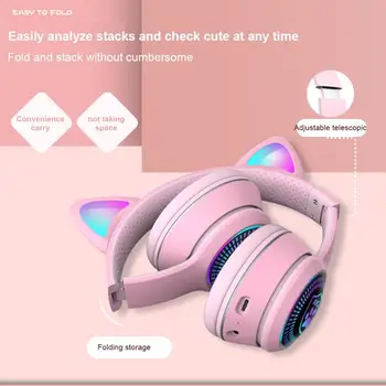 Bezdrôtové Slúchadlá Mačka Ear Slúchadlá Bluetooth 5.0 Skladacia Redukcia Šumu Slúchadlá S Mikrofónom Nad Uchu Slúchadlo Headset TF