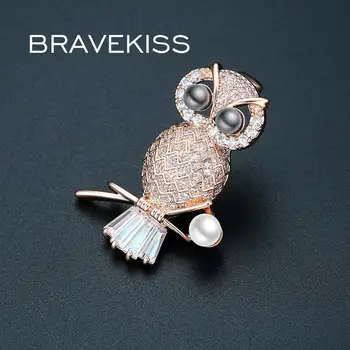 BRAVEKISS Trendy Pearl Zvierat Brošňa pre Ženy Módne Šperky Sova Hostiny, Brošne a Kolíky Vianočné Darčeky BUX0014B