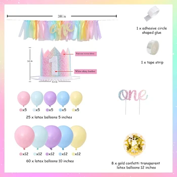 Dievča, 1. Rok Stará Narodeniny Macarons Balón Reťazca Vysoká Stolička Tutu Sukne Jeden Banner Rainbow Party Dekorácie