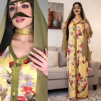 Eid Turecko India Moslimské ženy Šaty Kvetinový Tlač Abaya Duabi arabčina Vestidos Moroccon Kaftan Islamské Oblečenie Šaty Župan Ramadánu