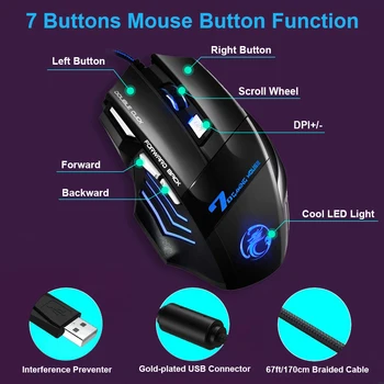Ergonomické Káblové pripojenie Hernej Myši 7 Tlačidlo LED 5500 DPI USB Počítačová Myš Hráč Myší X7 Tichý Mause S Podsvietením Pre PC, Notebook