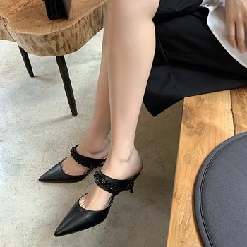 FEDONAS Sexy Ukázal Prst Ženy Tkaných Stručné Čierne Sandále Pre Ženy pravej Kože Fashion Night Club Vysoké Podpätky Čerpadlá 2021