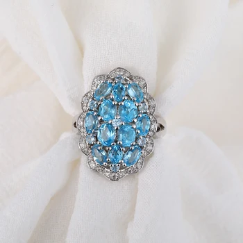 GZ ZONGFA Nový Štýl, Prírodné Blue Topaz 925 Sterling Silver Kvet Krúžky Ženy Šperky Cestovné Dary