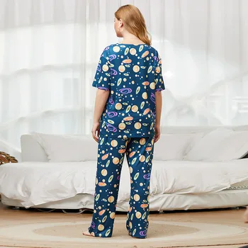 HC223 Veľké Ženy Veľkosti Leto Doma Voľné Nosenie Confortable Modrá XL, 2XL 3XL 4XL Pyžamo Nightclothes Sleepwear Jeden Súbor Nightdress