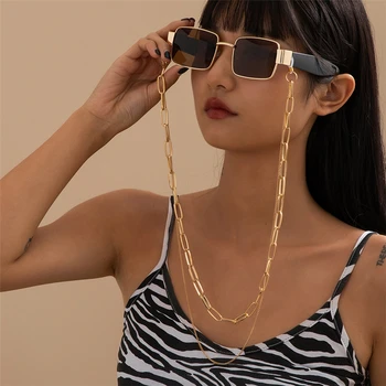 Hip Hop Multi-layer slnečné Okuliare Reťazca ozdobná šnúrka na uniforme Krk Hrubé Kovové Reťaze Na Okuliare Módne Ženy Šperky