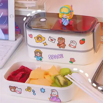 Japonský Kawaii Lunch Box Kontajner Acciaio Dvojvrstvové Lunch Box Nádoba S Vekom Oddelení Skladovanie Raňajky Boxy