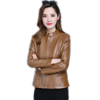 Jeseň Faux Kožený Kabát Ženy kórejský Krátke Slim 6XL Plus Veľkosť Žltá Dlhý Rukáv Fashion Fishtail Koberčeky Bunda dámske topy