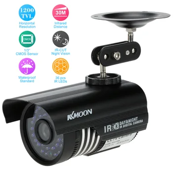 KKmoon HD 1200TVL CCTV kamerový monitorovací Home Security Fotoaparát Vodotesný Vonkajší Analógový Bullet CCTV Kamera IR-CUT Nočný Pohľad