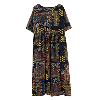 Krátky rukáv bavlna vintage kvetinové šaty pre ženy príležitostné voľné dlhé letné slnko šaty elegantné oblečenie 2021 sundress