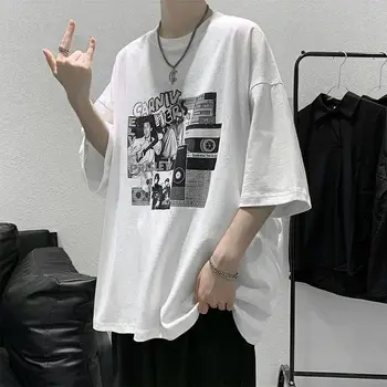 Letné bavlnené tričko black white tlač muži ženy krátke rukávy Vintage trend všetci-zápas Japonsko študent v pohode streetwear košele