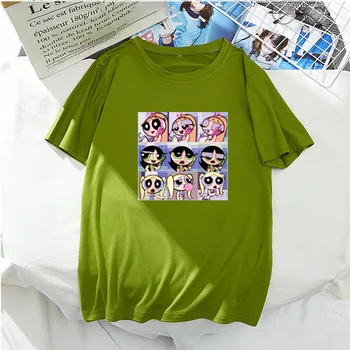 Letné Ženy Tshirts Buttercup Powerpuff Dievčatá Harajuku Hip Hop Ulzzang kórejský Štýl Unisex Karikatúra Tlače T-shirts Oblečenie