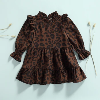 Ma&Dieťa 2-7Y Jeseň Fashion Batoľa, Dieťa Dievčatá Šaty Leopard Tlač Volánikmi Dlhý Rukáv Šaty Pre Dievčatá, Deti, Oblečenie DD43