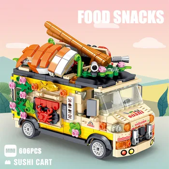 Mesto Mini Stavebné Bloky Ice Cream Stanovuje Model Priateľmi Pretekárske Vozidlo Hot Dog Camping Auto Tehly Hračky Pre Deti Darček