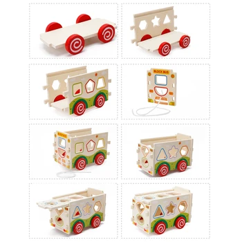 Montessori Vzdelávacie Hračky Drevené Hračky pre Deti Skoro Učebné Materiály Deti Geometrie Tvaru Zodpovedajúce Hry Bus