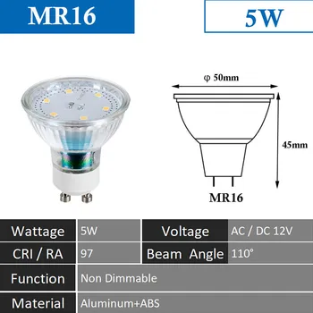 MR16 LED AC DC 12V Žiarovky GU5.3 Pozornosti 5W 2700K Teplá Biela 110 Stupeň Ra97 Bombillas Úspory Energie Krytý Domov Osvetlenie