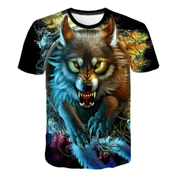 Móda nové zviera wolf 3d tlač pánske krátke rukávy t-shirt factory priamy predaj príležitostné voľné súcitný muž streetwear