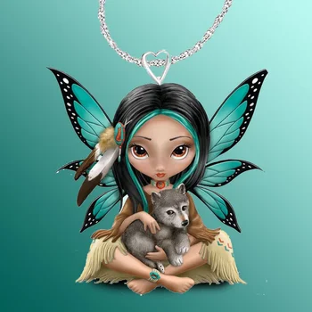 Módne Šperky Nádherné Zelené Butterfly Princezná Náhrdelník pre Ženy Nádherné Vlk Mláďa Zvierat Náhrdelník Valentines Day Darček