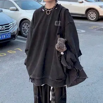 Nadrozmerné Žien mikina mužov 2021 o-krk dlhý rukáv voľné pulóver topy muža a ženy harajuku goth punk oblečenie grunge
