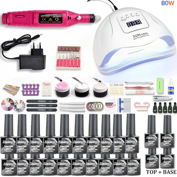 Nechty Súbor s 80W/54W UV Led Lampa na Nechty, Vlasy Manikúra Nástroje Kit Set a Elektrické Nechtov Vŕtací Stroj Pre Nail Art kit Set