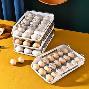 Nová Automatická Koľajových Vajcia Box Kuchyňa Položky Chladnička Skladovanie Organizátor Domácnosti Transparentné Zásuvky Zásobník Priestor Displeja