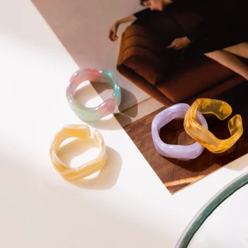 Nové Farebné, Transparentné Akrylátové Drahokamu Živice nastavovací Krúžok Geometrie Otvoriť Prstene pre Ženy, Dievčatá Strana Šperky, Módne 2021