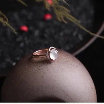 Nový, originálny prírodný ľad osiva chalcedony malé vajce tvár diamond žena rose gold elegantné kúzlo otvorenie nastaviteľný krúžok