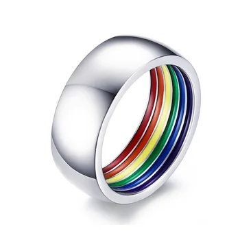 Nový Príchod Rainbow Krúžok Pre Mužov, Ženy Farebné LGBT Nehrdzavejúcej Ocele Svadobné Kapela Lesbické & Gay Krúžky Názov Rytie Vlastné